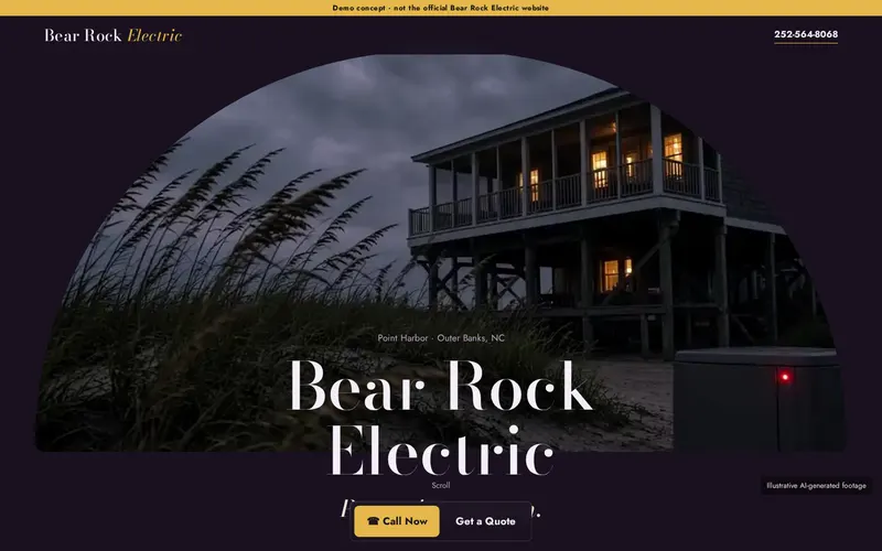 Homepage of the Bear Rock Electric demo site