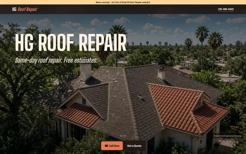 Homepage of the HG Roof Repair demo site