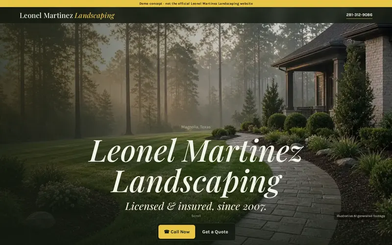 Homepage of the Leonel Martinez Landscaping demo site